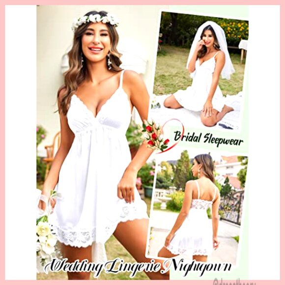 Satin Lace Chemise Nightgown V-Neck Sleepwear Adjustable Straps Size S - Picture 2 of 7